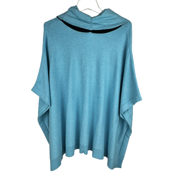 Chico's Cotton Cashmere Cinch Cowl Poncho Pullover Size S/M Blue Black - Picture 2 of 10